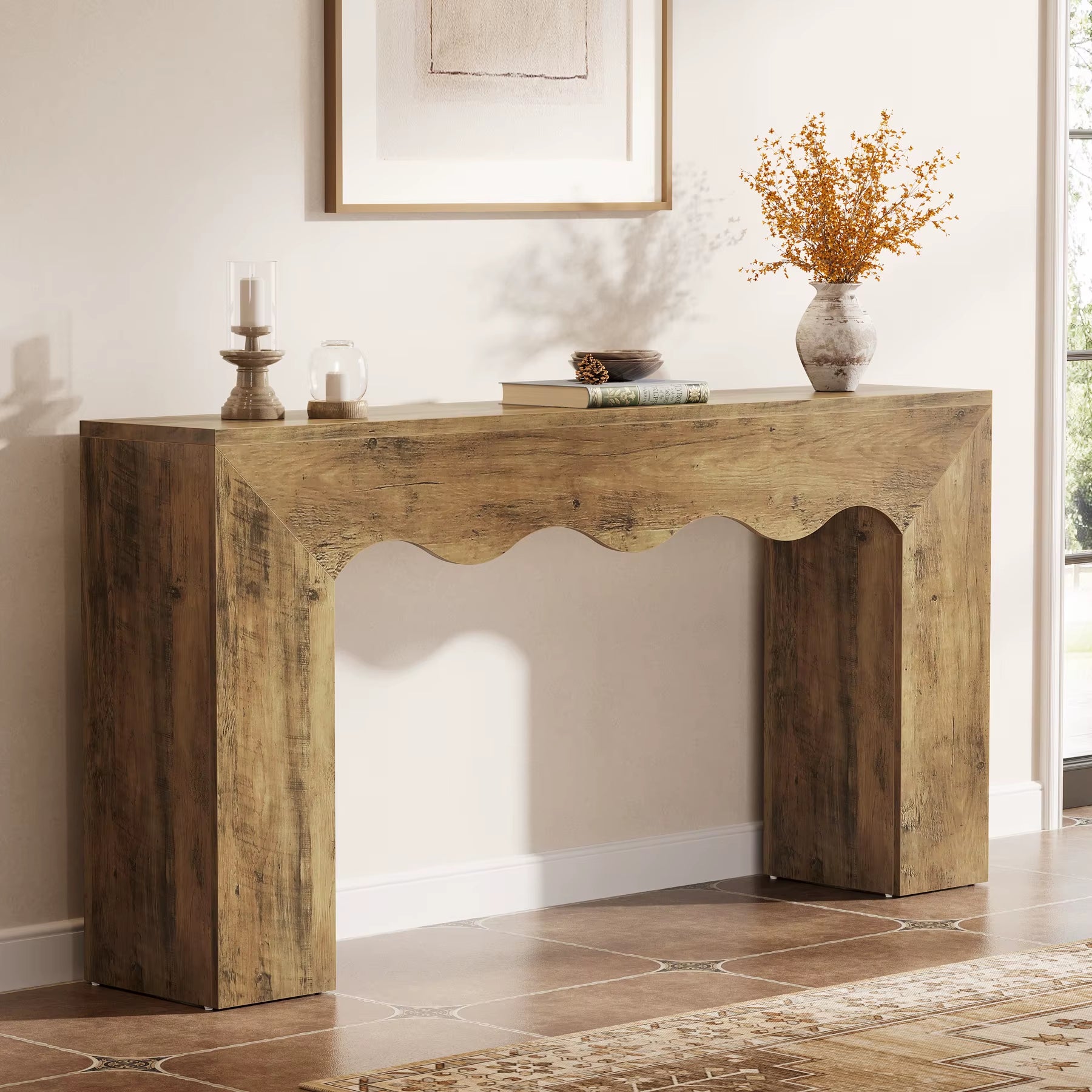 Rustic Wood Console Table Natural Wood Inspired Design Handmade Unique Entryway Decor Bespoke Solid Wood Furniture Gift