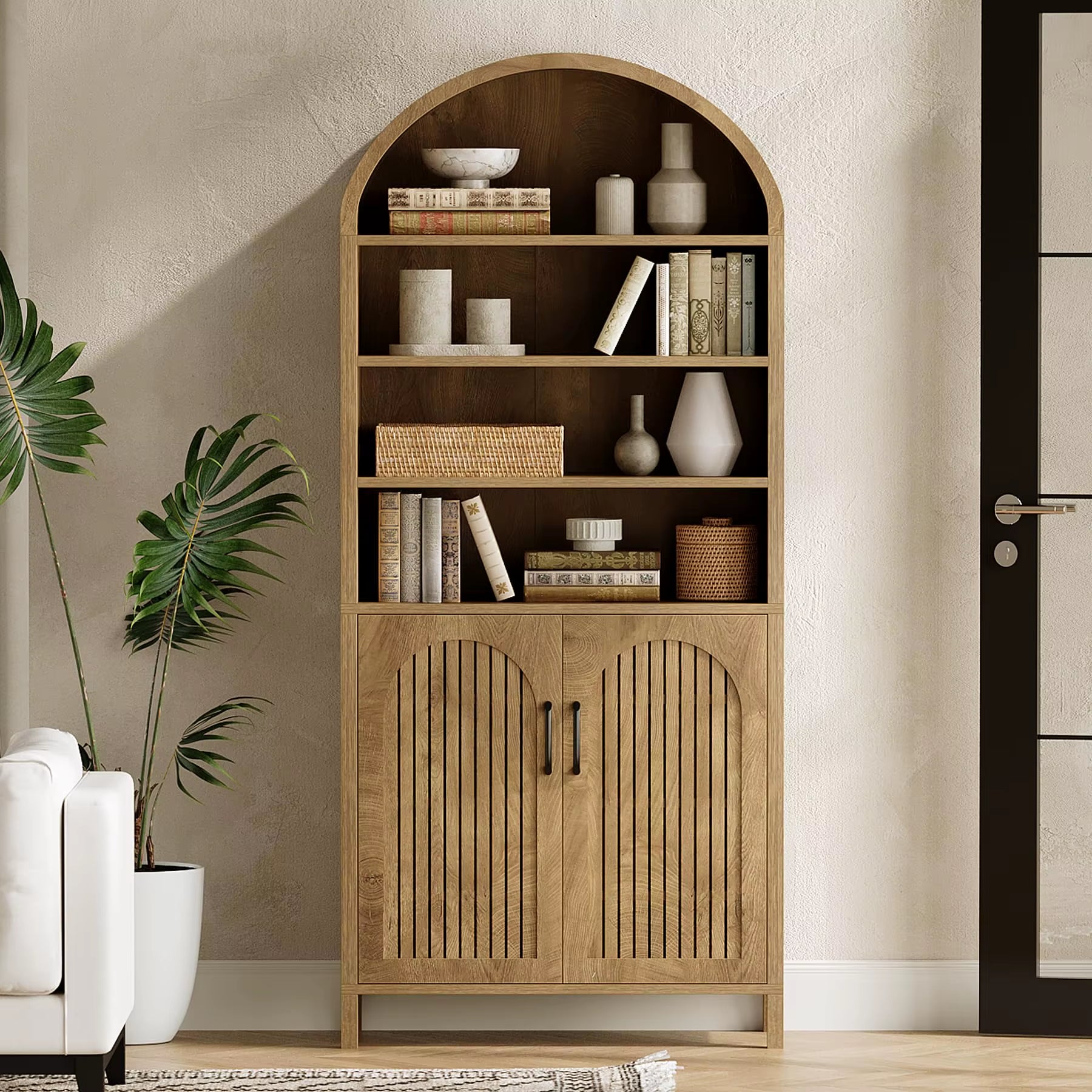 Tribesigns 70.9 Inches Tall Arched Bookcase, 8-Tier Bookshelf with Doors & Adjustable Shelves, Farmhouse Big Bookcase