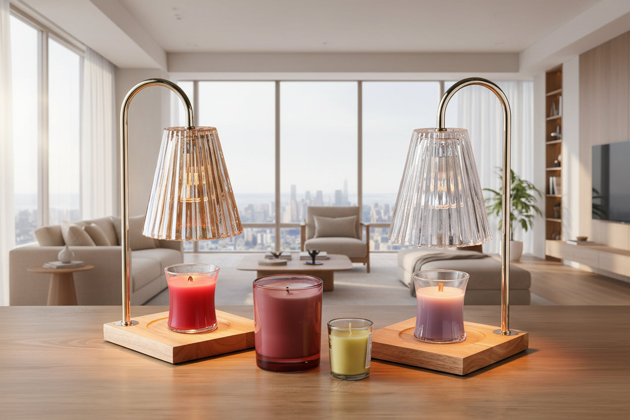 2024 Modern Luxury Wooden Wax Melting Lamp Minimalist Aromatherapy Candle Lamp Warmer for Bedroom Living Room AC Metal