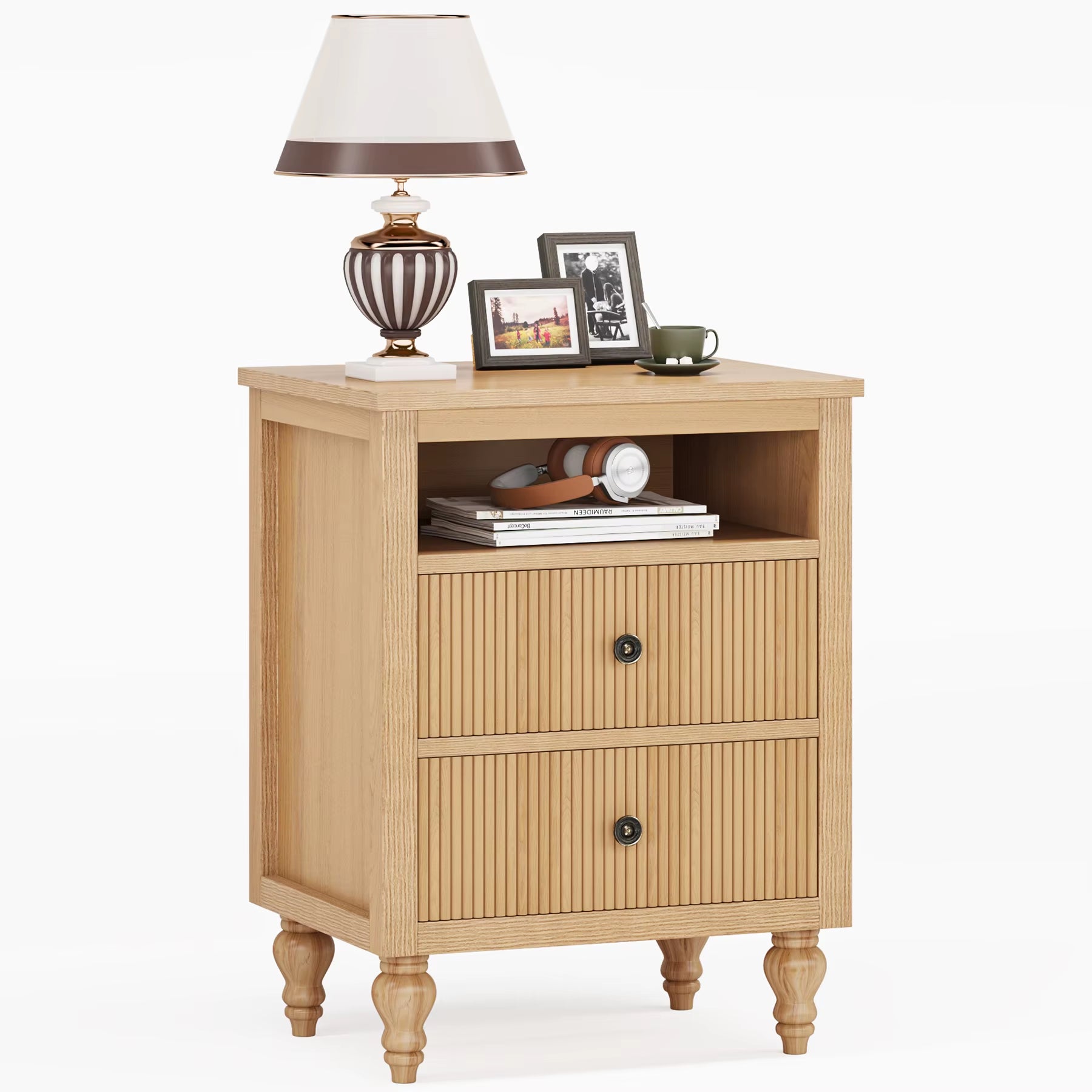 Tribesigns 2 Drawers Nightstand Bedside Table Modern Side End Table for Living Room Bedroom Sets Wooden Nightstands