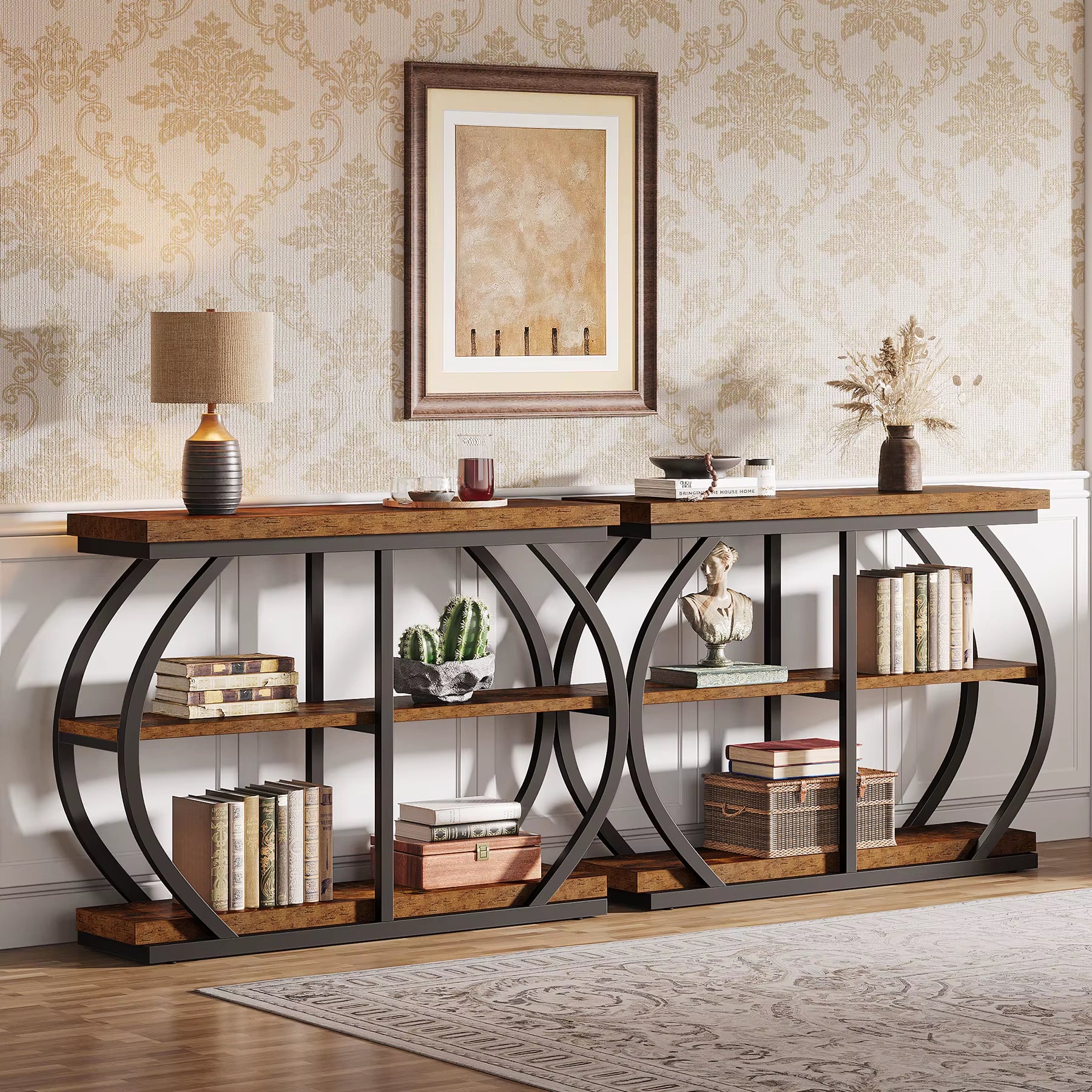 3-Tier Industrial Console Table Entryway Sofa Couch Furniture Living Room Hallway Entrance Storage Coffee Tables