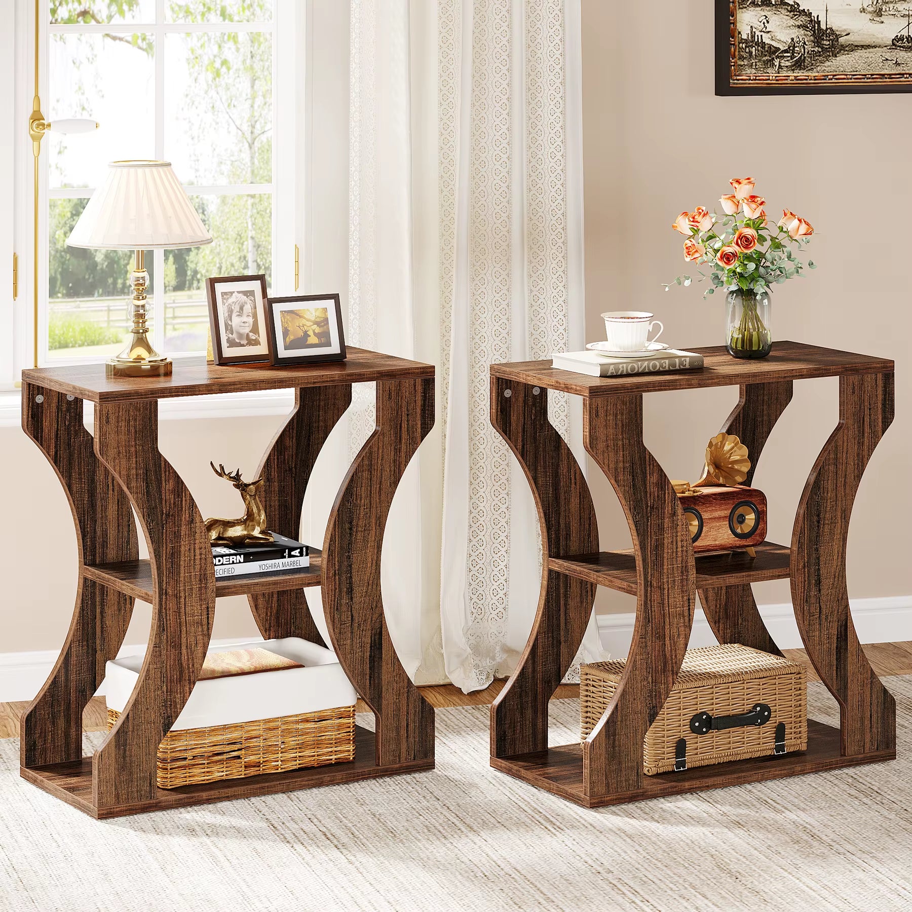 Tribesigns 24" Farmhouse End Table, 3-Tier Narrow Side Table with Storage Shelves, Industrial Wood Accent Table