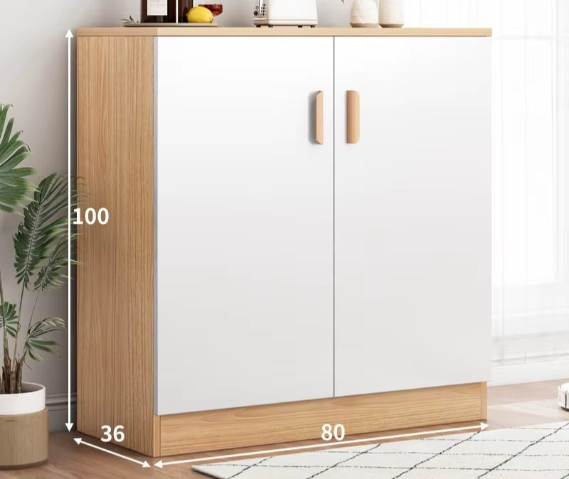 Modern Minimalist Wood and Stainless Steel Sideboard Cabinet for Home Kitchen Living Room Apartment Wall-Mounted Storage