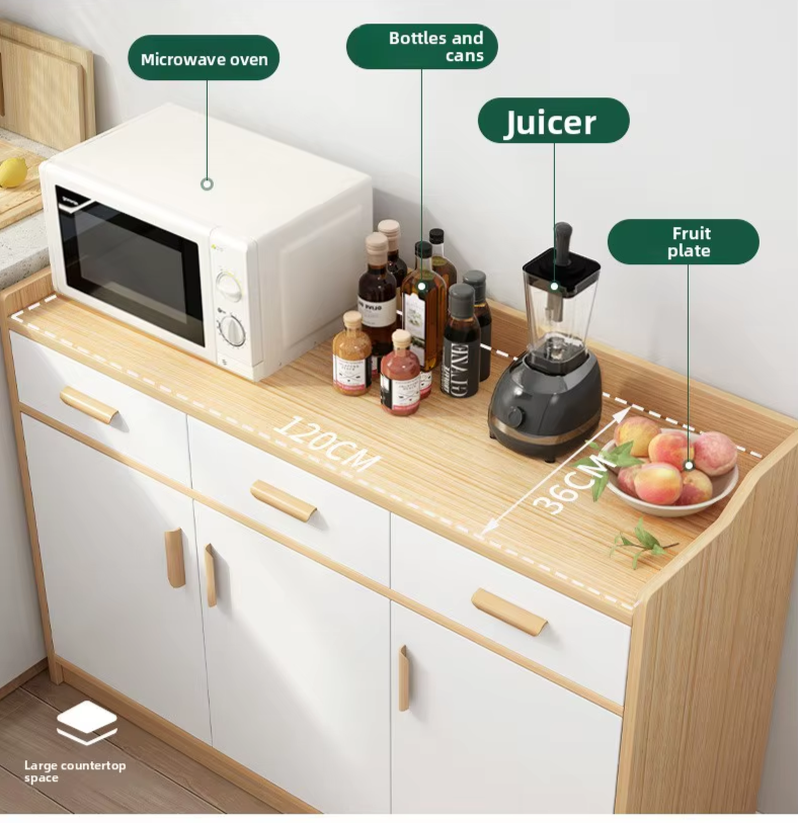 Modern Minimalist Wood and Stainless Steel Sideboard Cabinet for Home Kitchen Living Room Apartment Wall-Mounted Storage