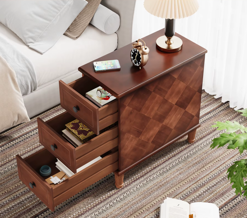 Tribesigns Case Goods Fully Assembled Narrow Side Table with 3 Drawers Wood Nightstand
