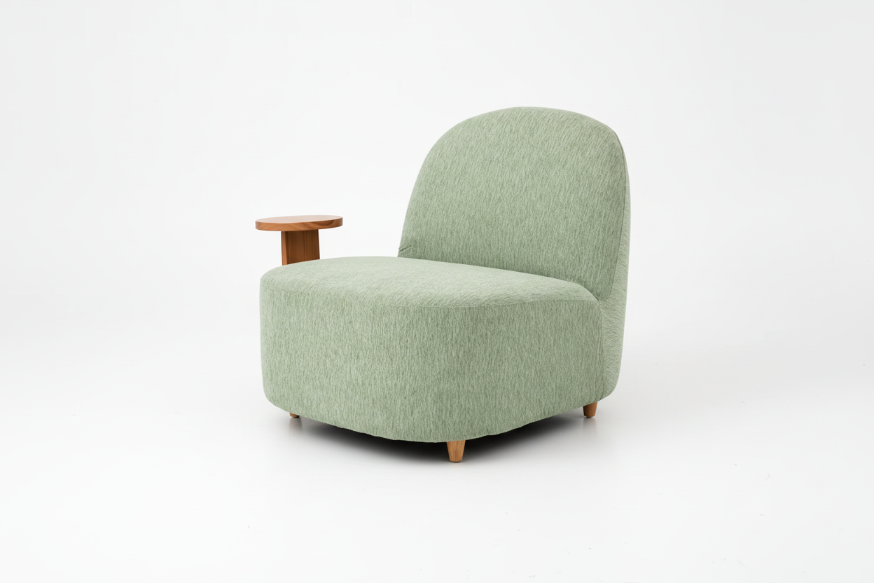 Nordic Design Modern Luxury Upholstered Green Single Sofa Relaxing Leisure Living Room Accent Chair with Side Table