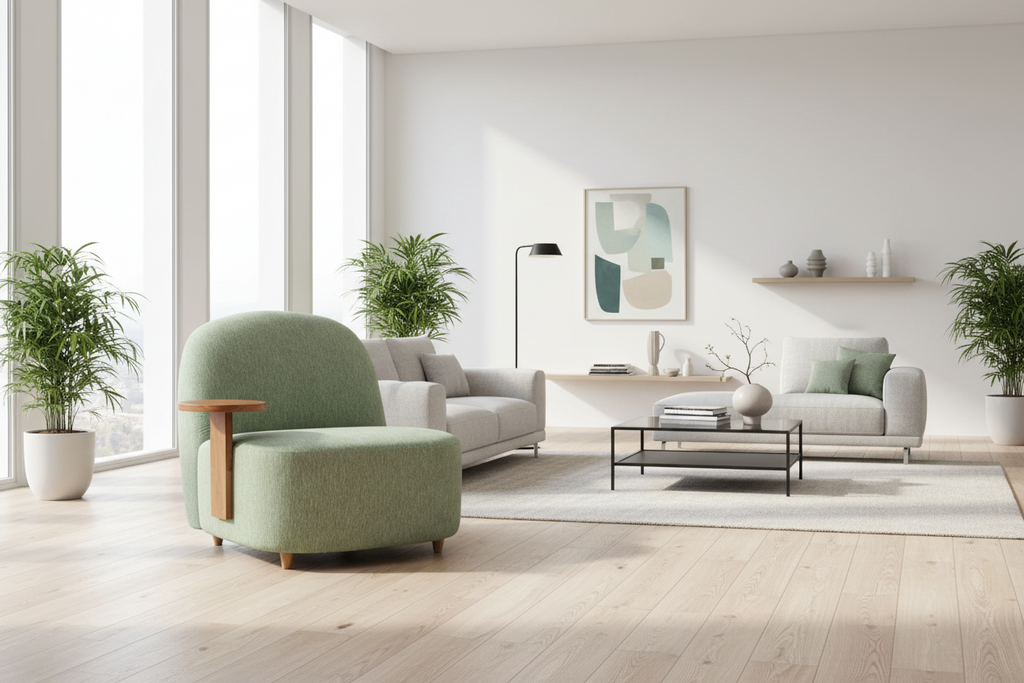 Nordic Design Modern Luxury Upholstered Green Single Sofa Relaxing Leisure Living Room Accent Chair with Side Table