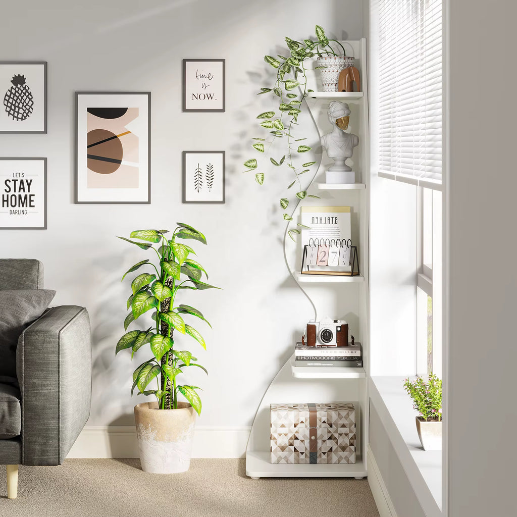 Tribesigns New Designs Modern Living Room Furniture 5-Tier Wall Corner Bookshelf Cabinet Bookcases Corner Storage Display Racks