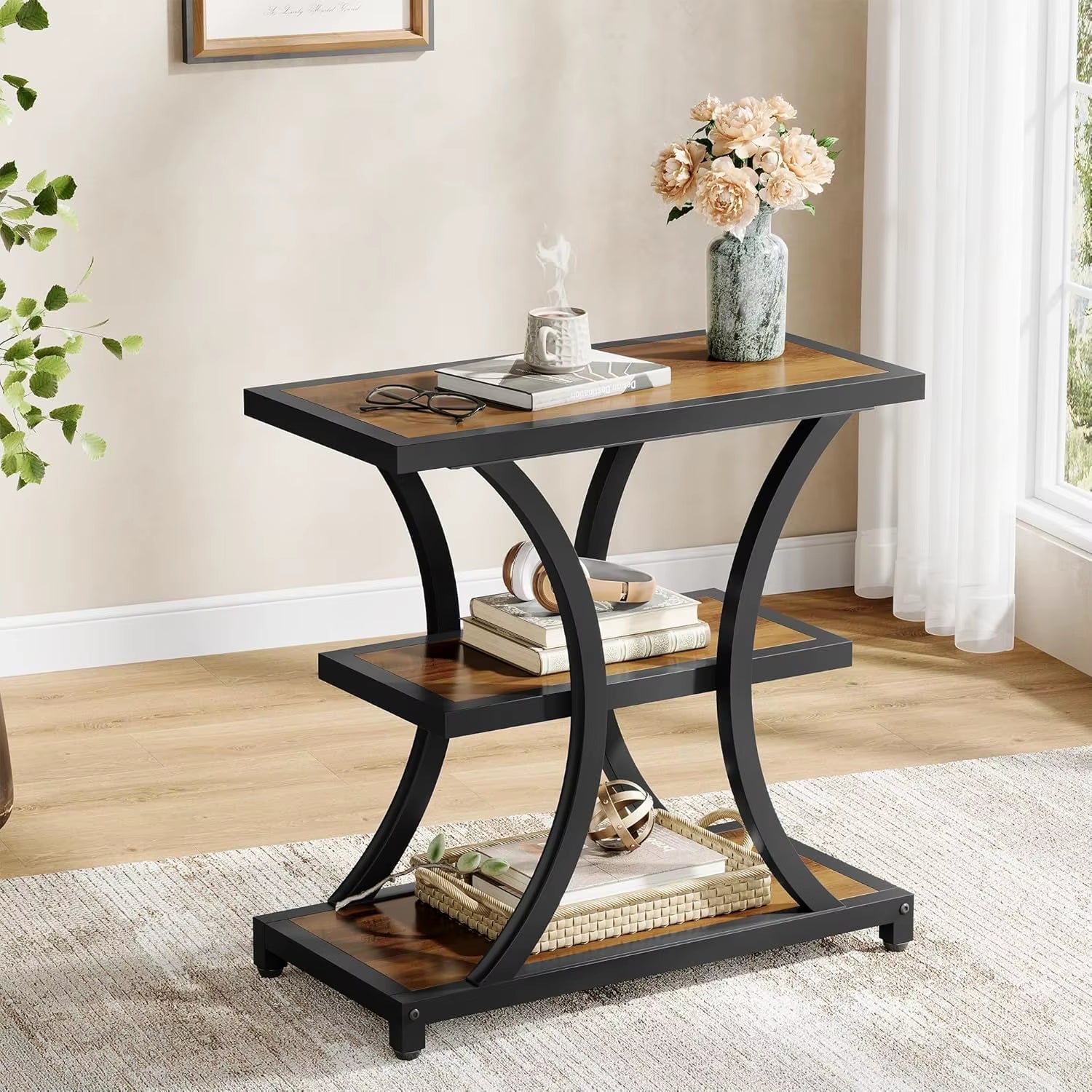 3-Tier Side Tables,Industrial End Tables with MDF Shelf for Living Room Furniture Bedroom Furniture, Home Furniture