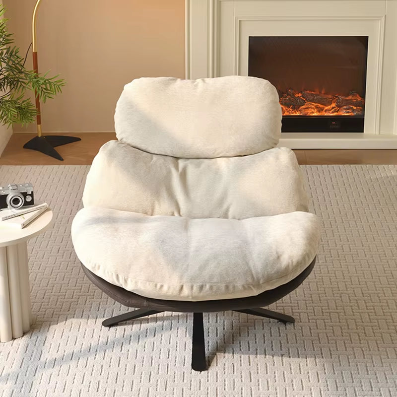 Simple Design Living Room Chair Modern Cream Style Leisure Chair with Wheels Popular Rotatable Soft Fabric Swivel Chair for Home