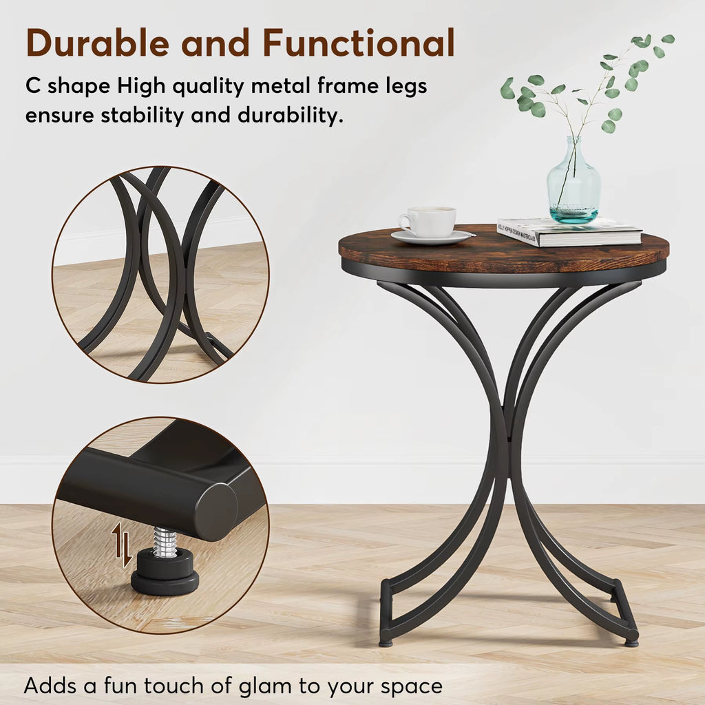 Tribesigns Modern Accent Decor Wood Rustic Brown 50 Cm C-Shaped Corner Sofa Side Table round for Living Room