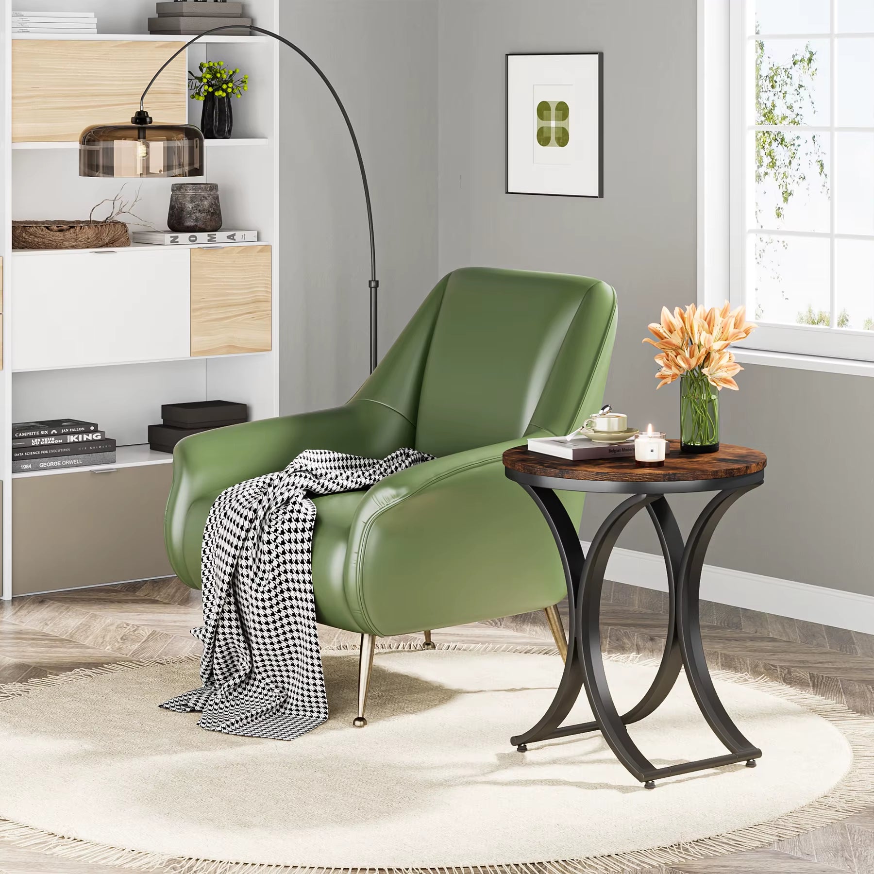 Tribesigns Modern Accent Decor Wood Rustic Brown 50 Cm C-Shaped Corner Sofa Side Table round for Living Room