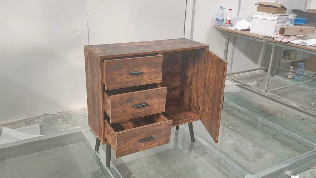 Multifunctional Brown Three-Drawer One-Door Storage Cabinet Simple Modern Cross-Border Furniture for Bedroom Study Living Room