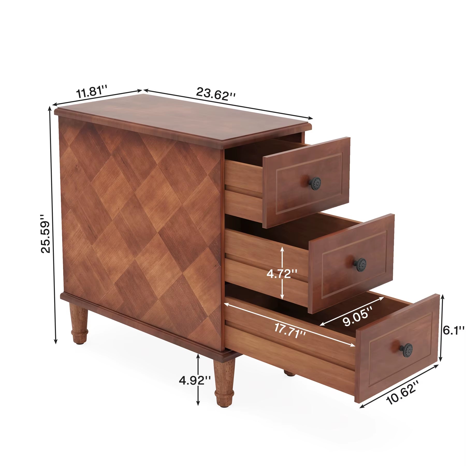 Tribesigns Case Goods Fully Assembled Narrow Side Table with 3 Drawers Wood Nightstand