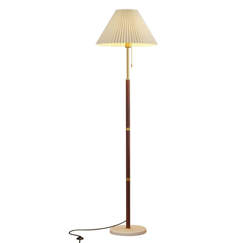 Nordic Retro Solid Wood American Minimalist Pleated Design Instagram Style Luxury Floor Lamp for Living Room Bedroom Study