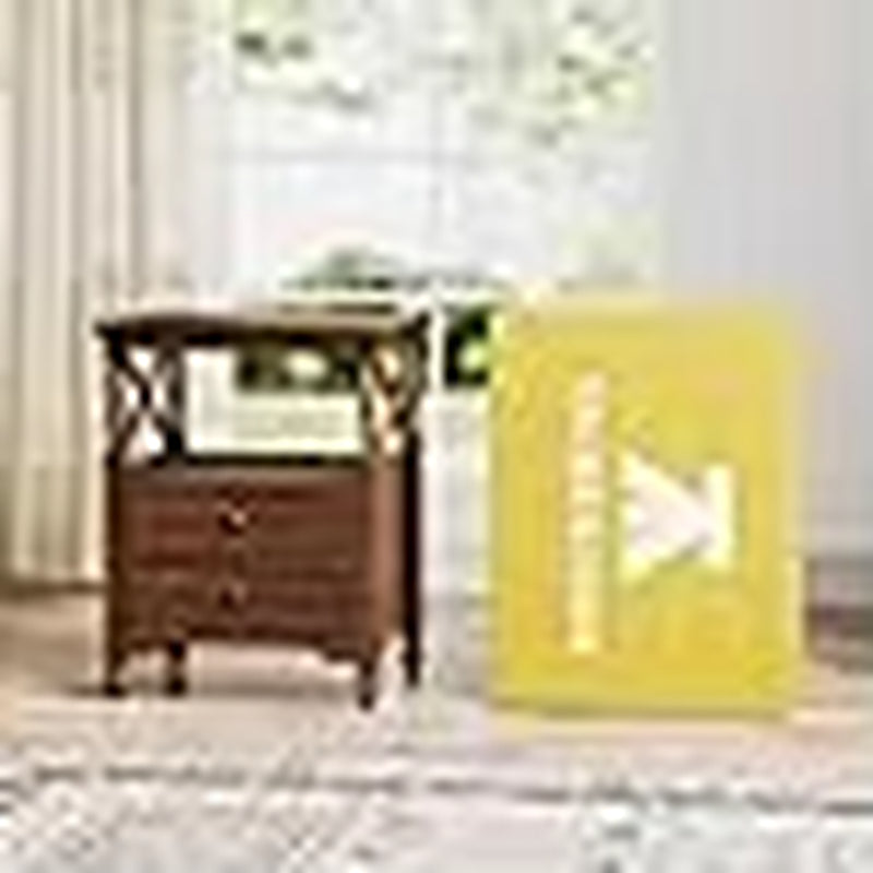 Rustic Wooden End Table Bed Side Table, Night Stand Bedside Table with Drawers and Open Shelf