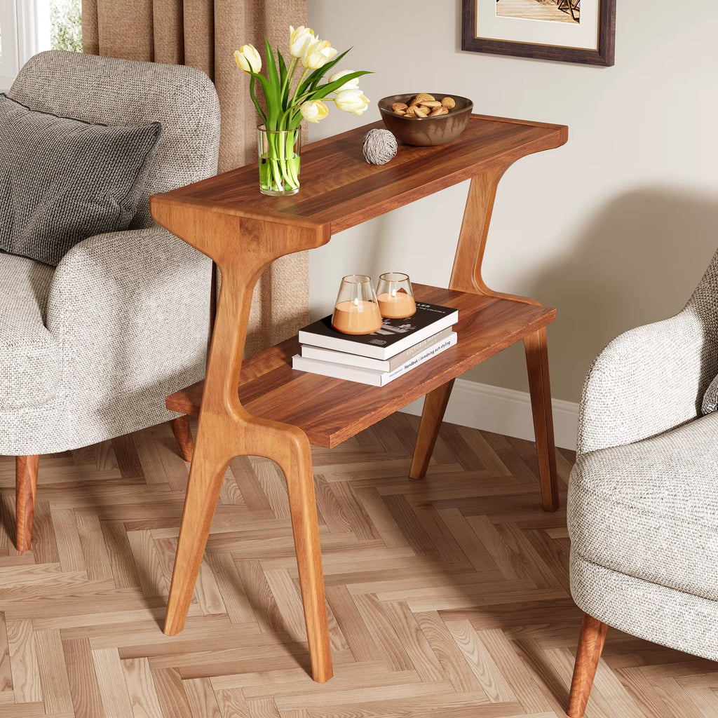 For Tribesigns Walnut Luxury Side Table Metal End Table Shaped for Couch Sofa Bed Desktop C Table for Living Room & Bedroom