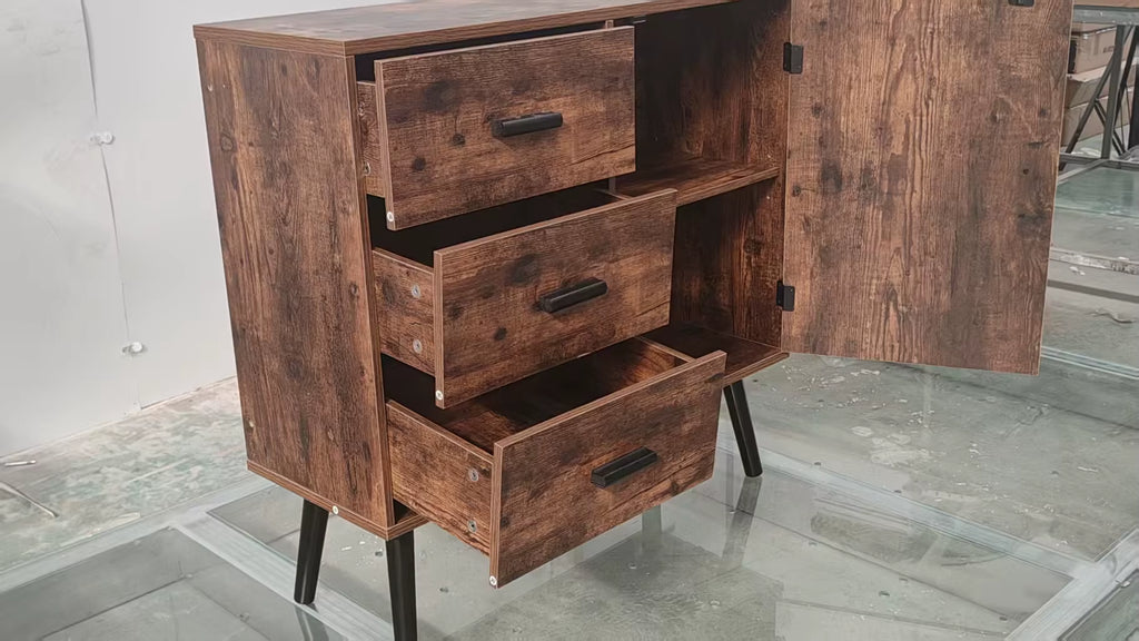 Multifunctional Brown Three-Drawer One-Door Storage Cabinet Simple Modern Cross-Border Furniture for Bedroom Study Living Room