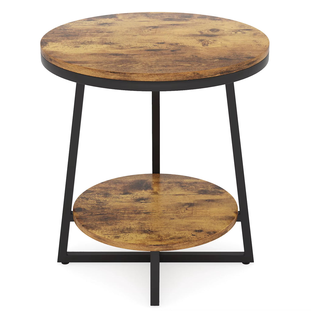 Tribesigns Modern Accent Small Rustic Brown Antique round Wooden Side Tables for Living Room Sofa