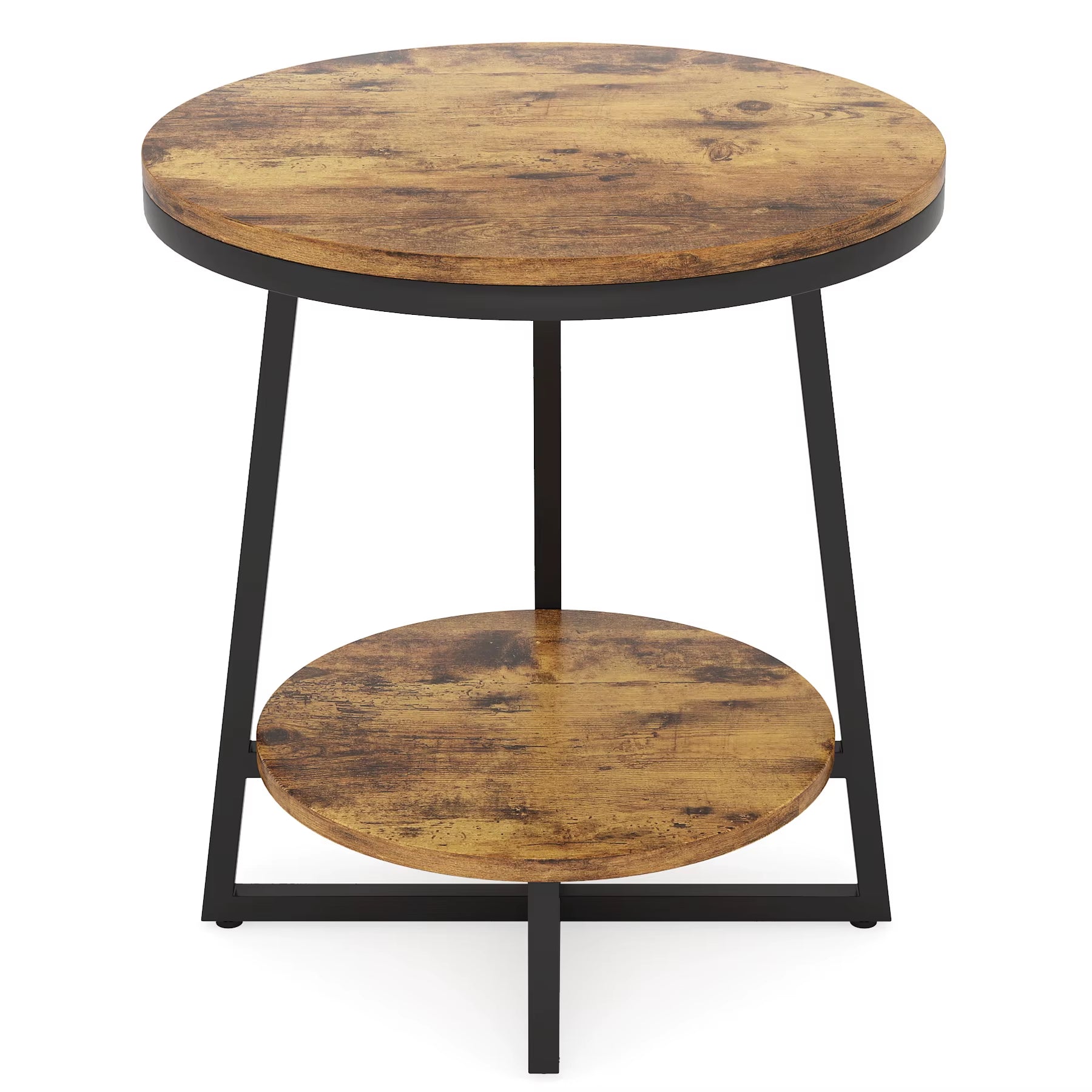Tribesigns Modern Accent Small Rustic Brown Antique round Wooden Side Tables for Living Room Sofa