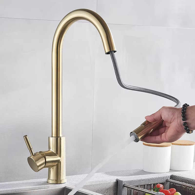 Nickle Gold Kitchen Faucets Stainless Steel Pull down Stream Sprayer Deck Mount Water Sink Taps Black Brushed