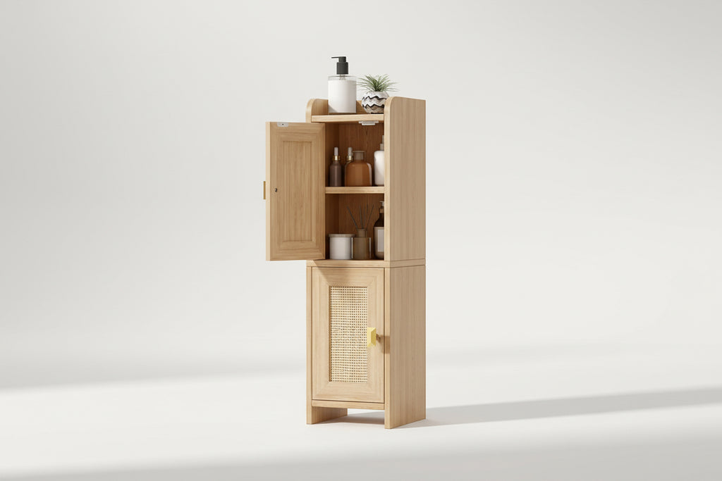 Natural Oak Wooden Bathroom Furniture Small 2-Door Narrow Toilet Paper Storage Organizer Outdoor Suitable Bathroom Cabinet