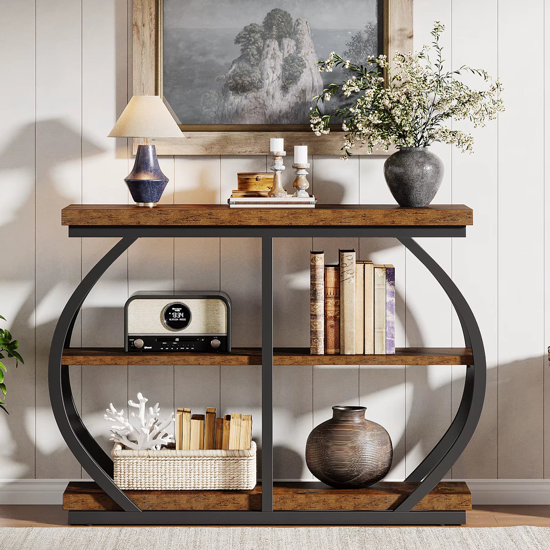 3-Tier Industrial Console Table Entryway Sofa Couch Furniture Living Room Hallway Entrance Storage Coffee Tables