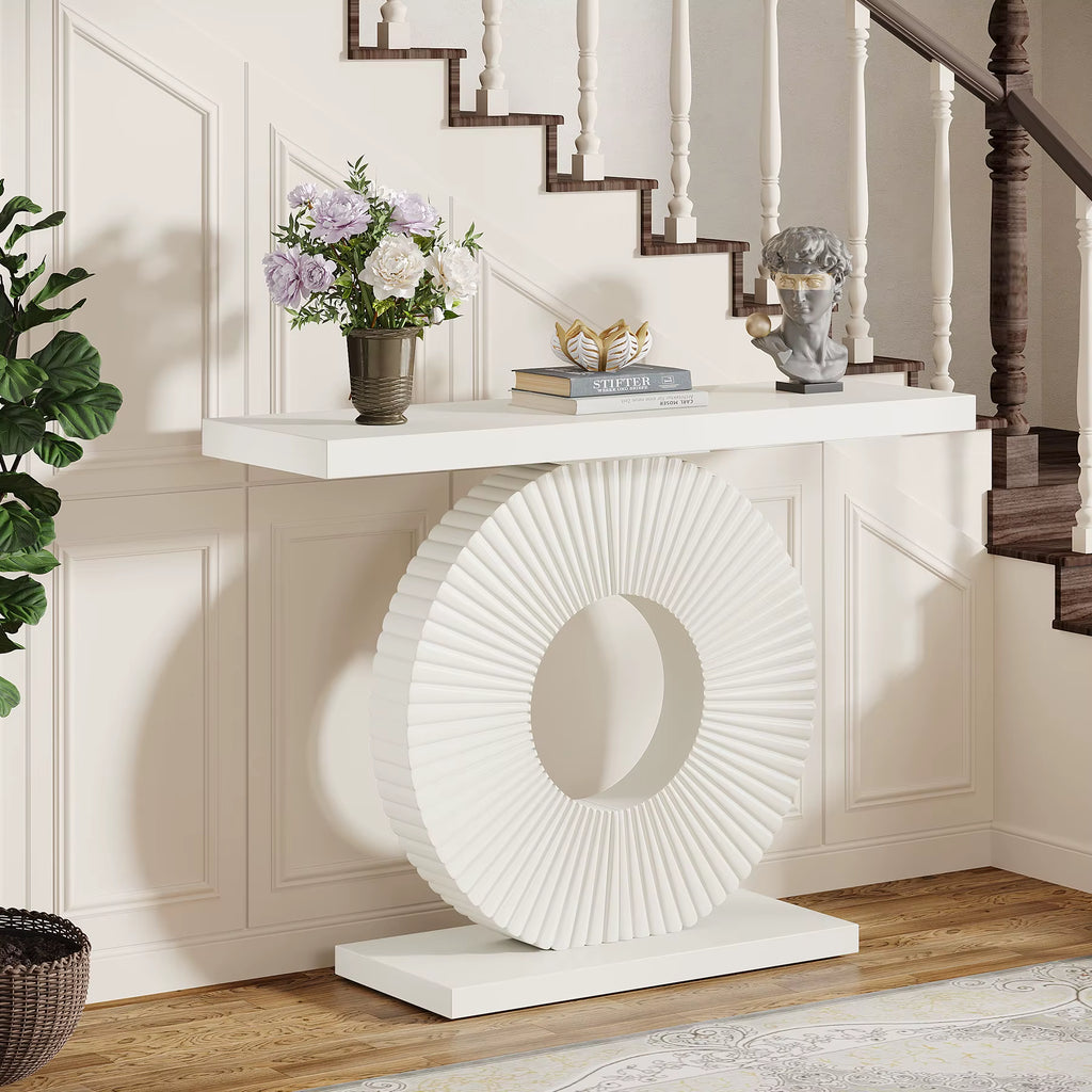 Tribesigns Modern Console Table with Geometric Base, 100Cm Wood Entryway Table Sofa Table Narrow Long, Contemporary Accent