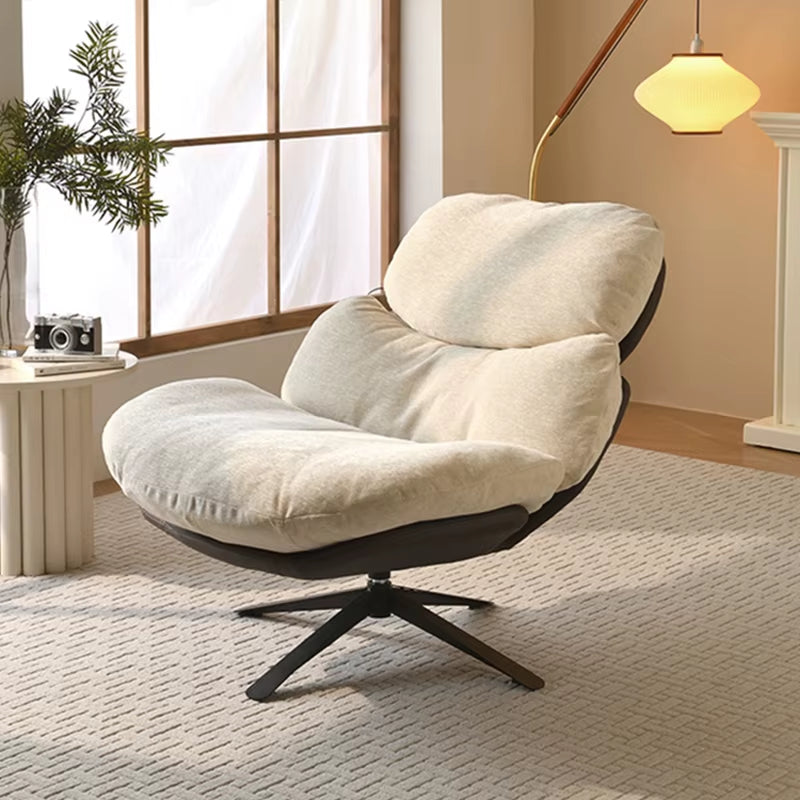 Simple Design Living Room Chair Modern Cream Style Leisure Chair with Wheels Popular Rotatable Soft Fabric Swivel Chair for Home