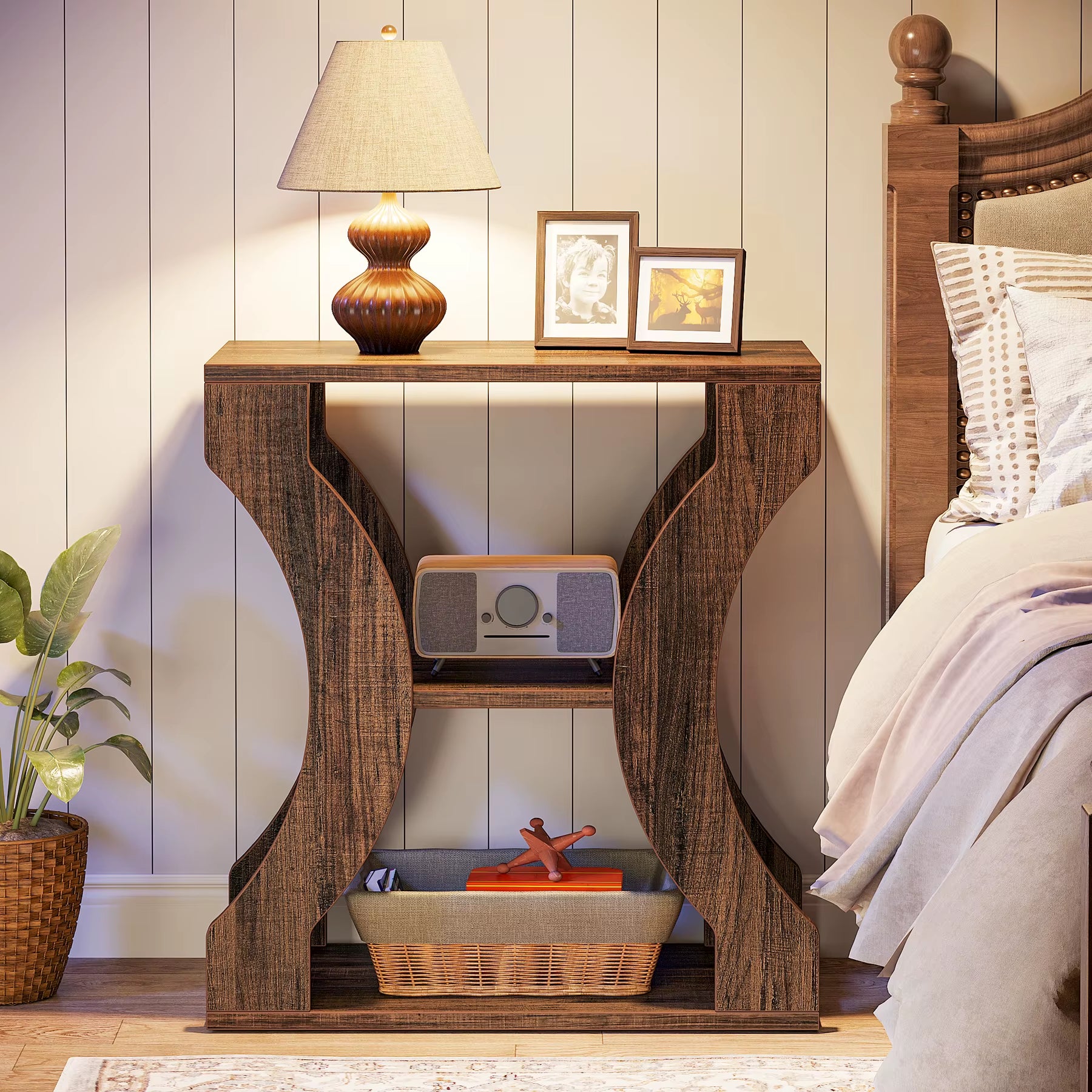 Tribesigns 24" Farmhouse End Table, 3-Tier Narrow Side Table with Storage Shelves, Industrial Wood Accent Table