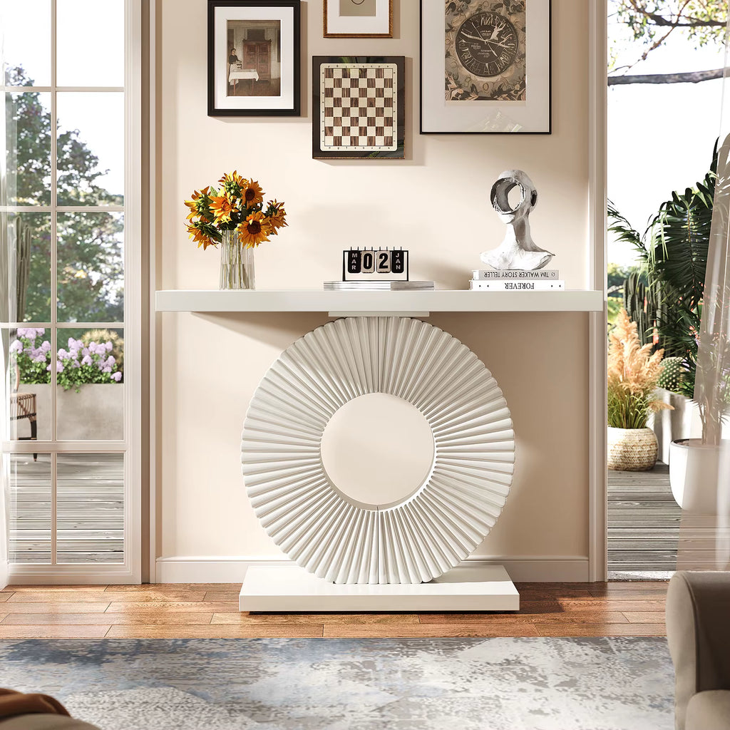 Tribesigns Modern Console Table with Geometric Base, 100Cm Wood Entryway Table Sofa Table Narrow Long, Contemporary Accent