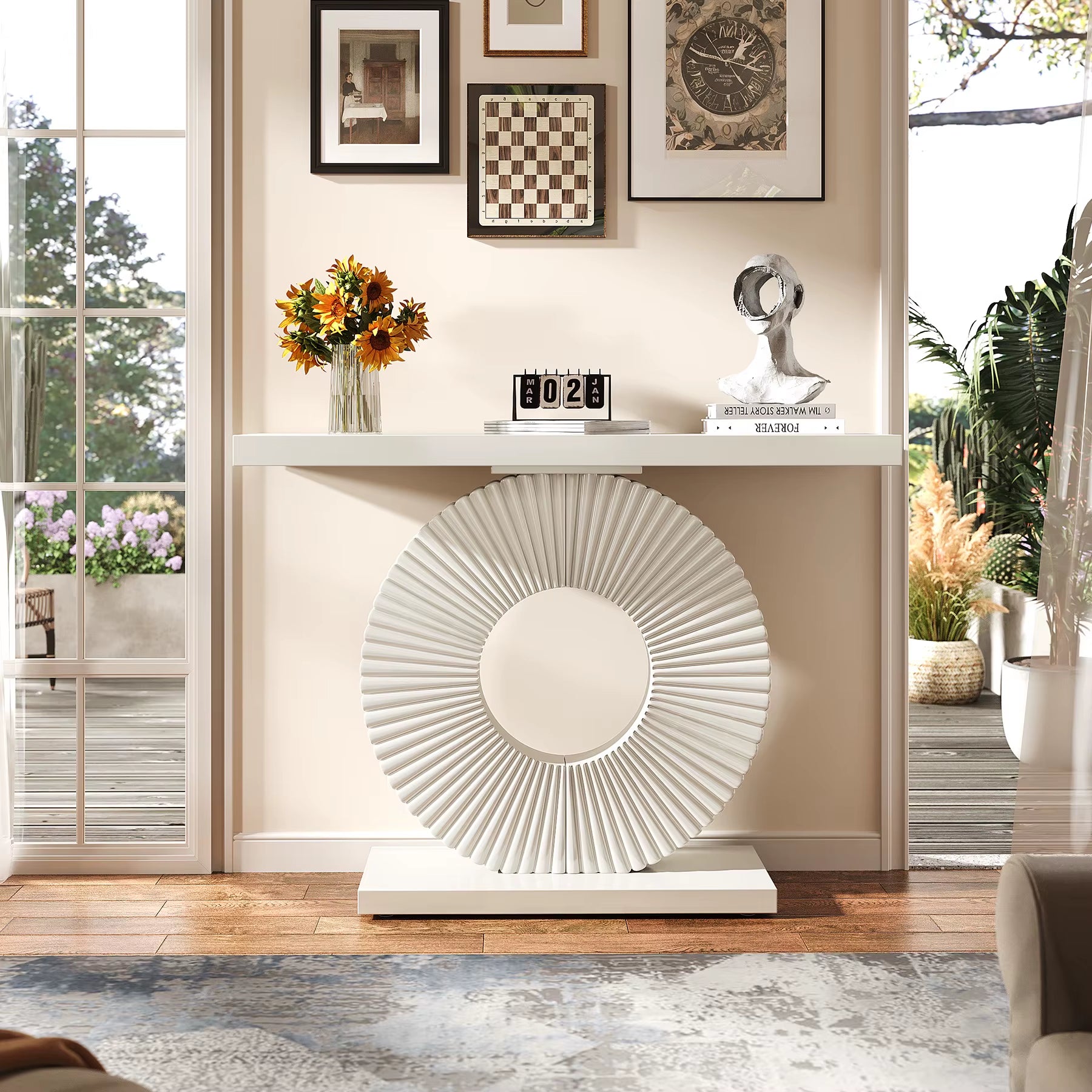 Tribesigns Modern Console Table with Geometric Base, 100Cm Wood Entryway Table Sofa Table Narrow Long, Contemporary Accent