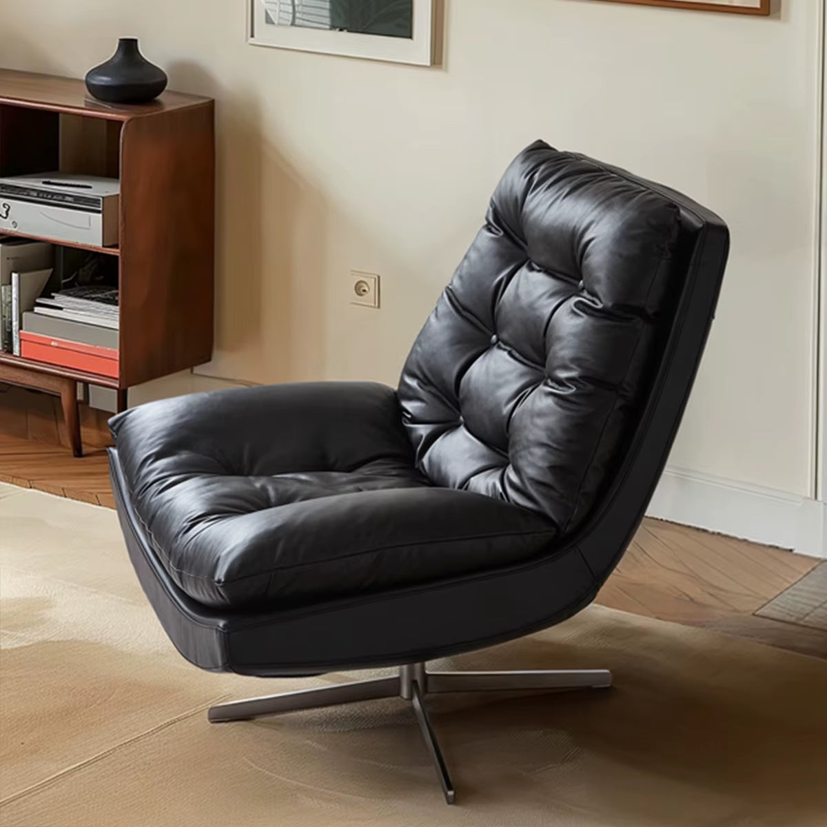 Luxurious Italian High End Brown Office Chair Modern Leather Swivel Chair Elegant Rotatable Leisure Single Sofa Chair for Sale