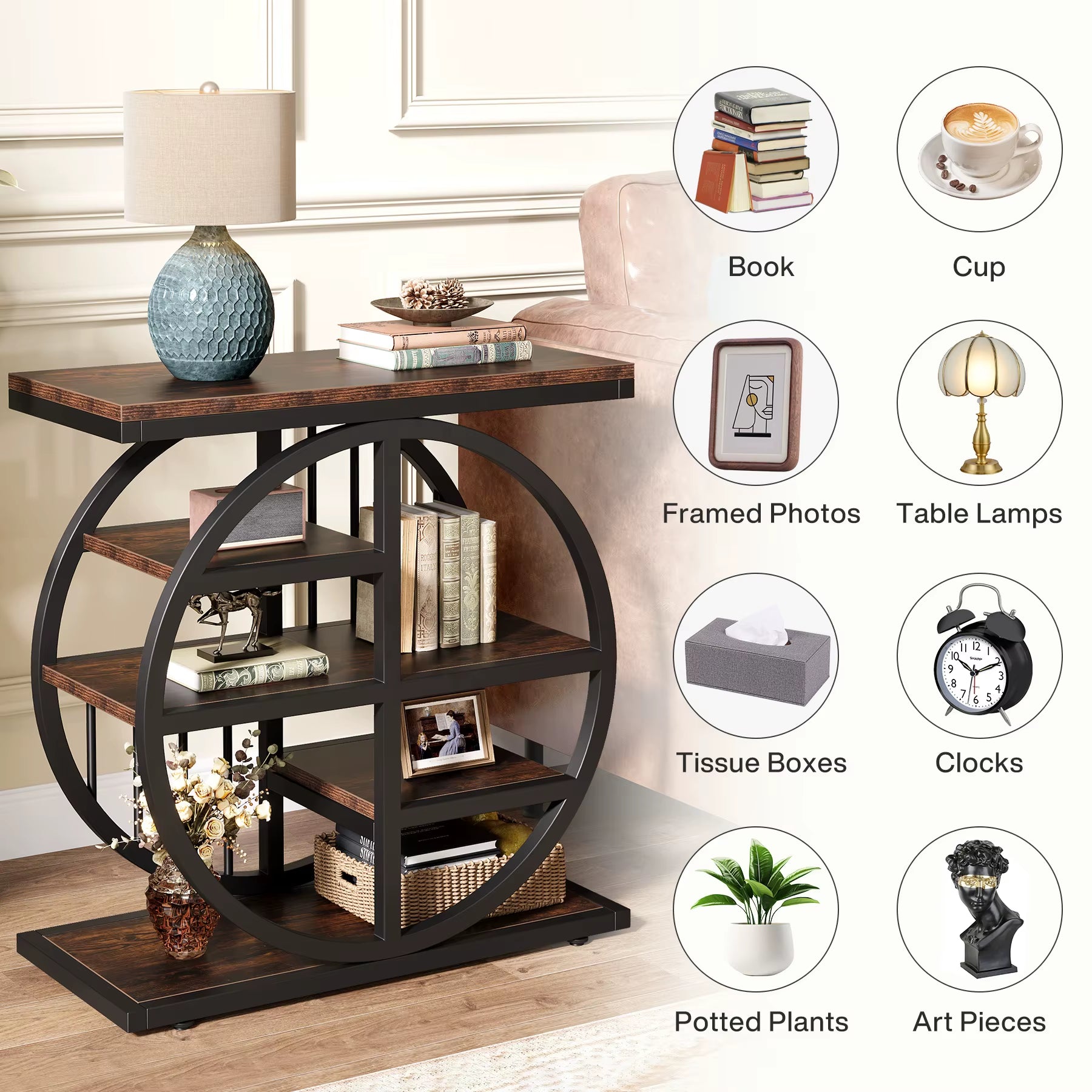 Tribesigns End Table for Living Room Wood Side Table with Black Metal Frames Industrial Nightstand Bedside Table