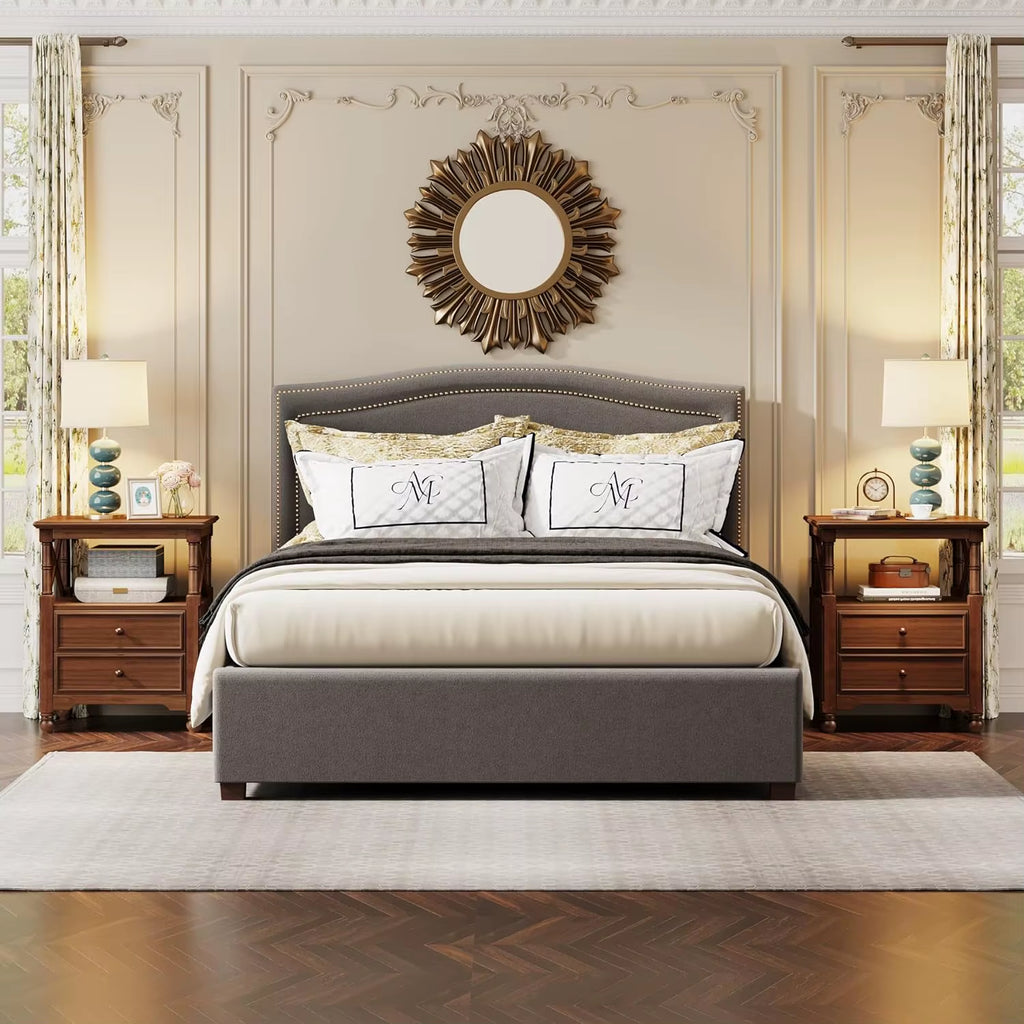 Rustic Wooden End Table Bed Side Table, Night Stand Bedside Table with Drawers and Open Shelf