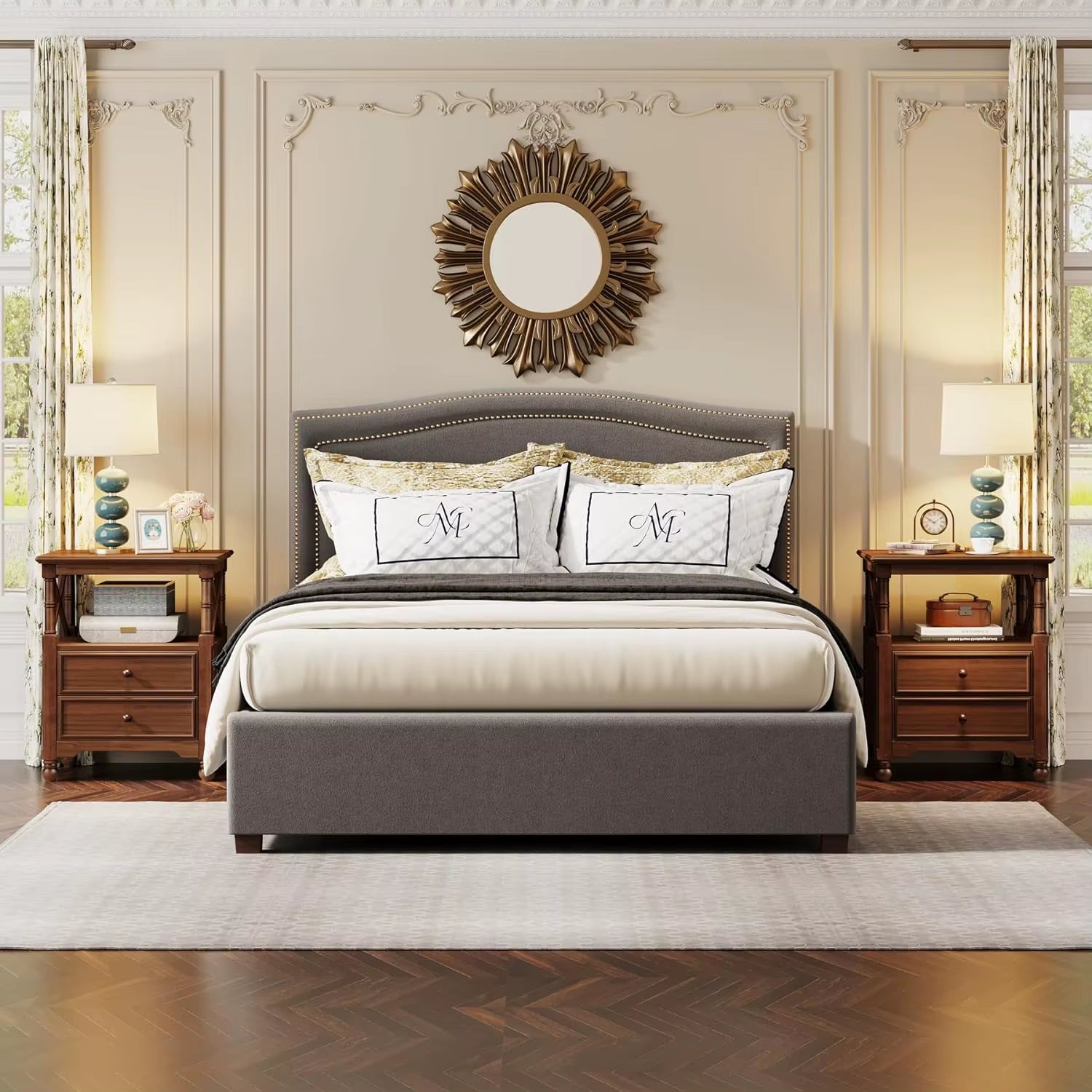 Rustic Wooden End Table Bed Side Table, Night Stand Bedside Table with Drawers and Open Shelf