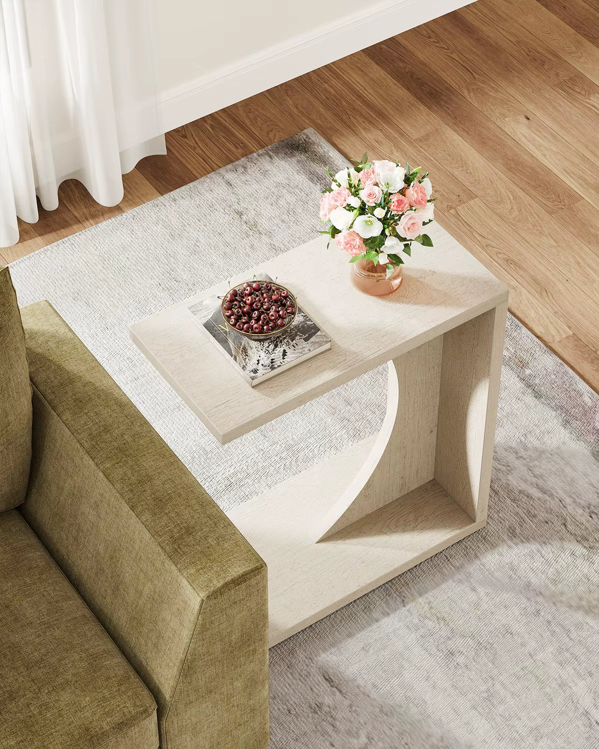 C Shaped End Table for Sofa & Bedroom - Small Side Table for Living Room, over Couch Tray Stand for Laptop, Snacks, Books,