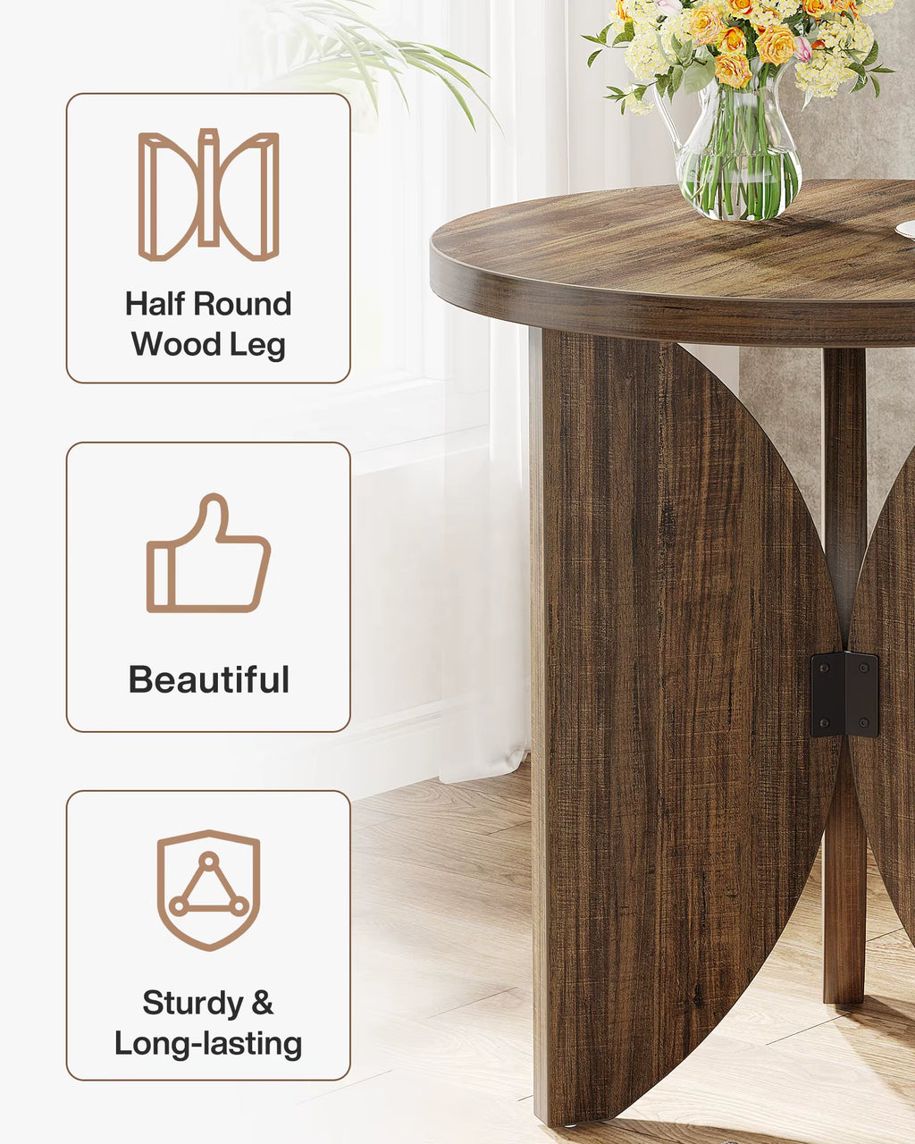 New End Table for Living Room 19.69-Inch round Side Table Set of 2 Wood Chairside Snack Table for Sofa Couch