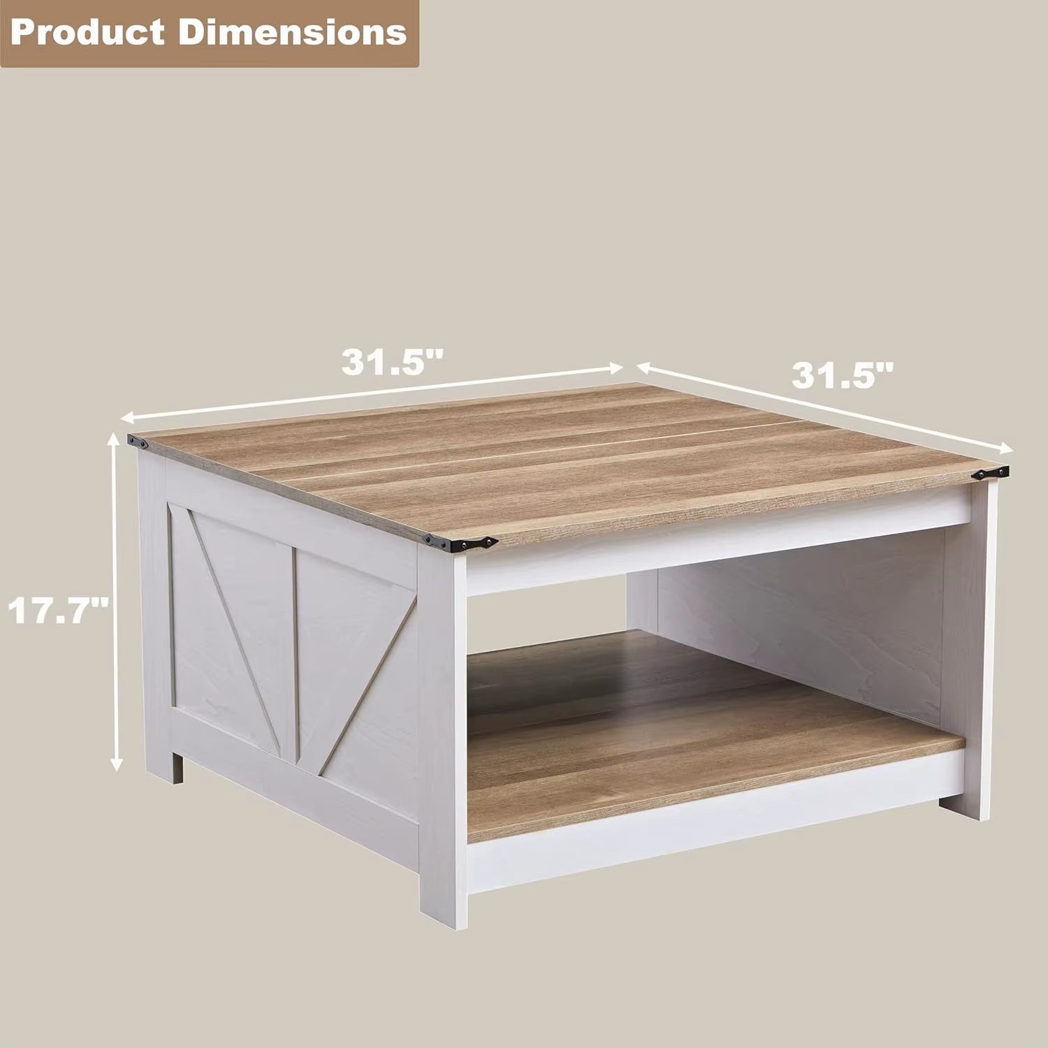 Modern Farmhouse Rotatable Nesting Coffee Table with Storage Solid Wood Square Design for Living Room Home Furniture