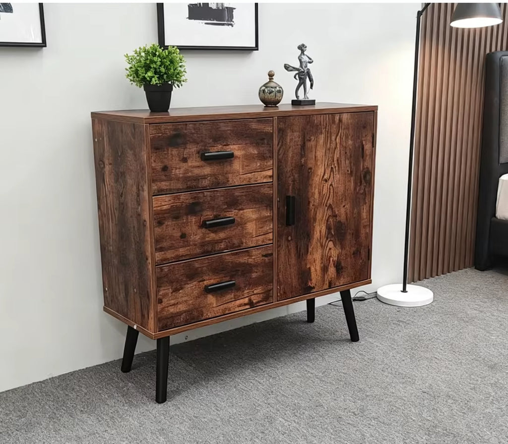 Multifunctional Brown Three-Drawer One-Door Storage Cabinet Simple Modern Cross-Border Furniture for Bedroom Study Living Room