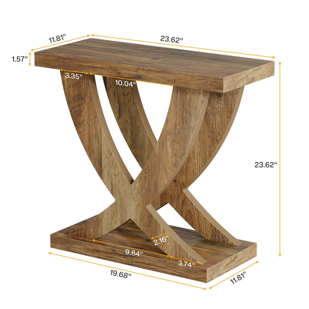 Wood End Side Table for Living Room, Night Stand for Bedroom with Cross Fishtail Support, Farmhouse Nightstand for Small Spaces