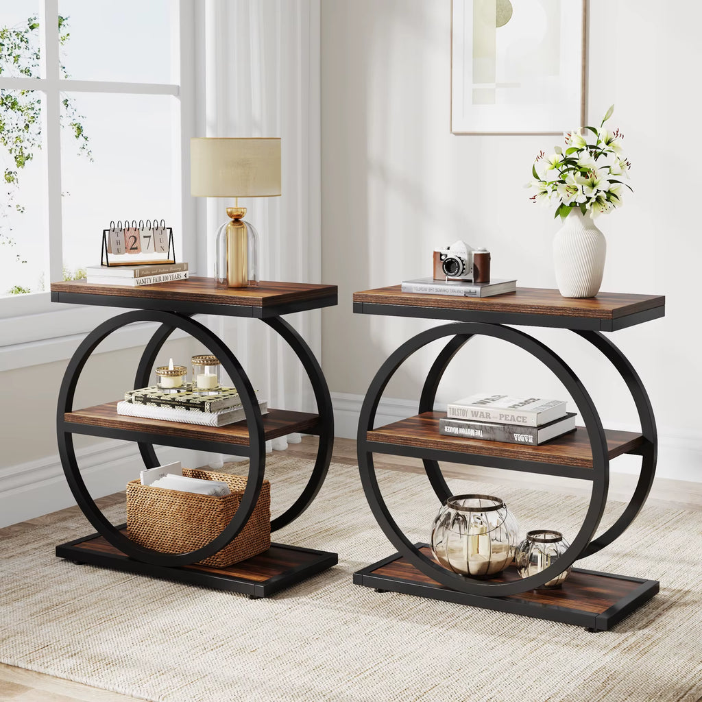 Tribesigns Narrow End Table with 3 Storage Shelves Industrial Wood Small Sofa Side Table for Living Room