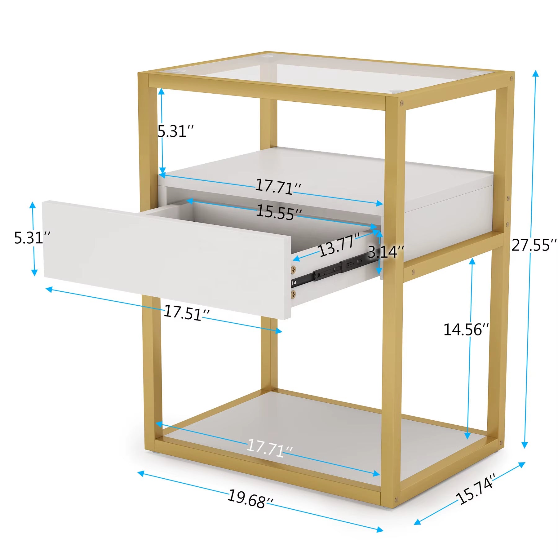 Tribesigns Modern Luxury Sofa Side Table End Table Mirror Glass Top White and Gold Bedside Table