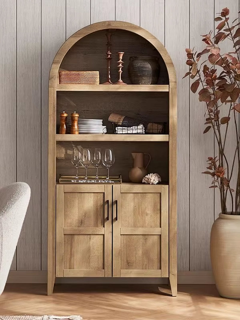 French Modern Durable Distressed Wood Bookcase Bookshelf Living Room Dining Wine Rack Display Storage Cabinet