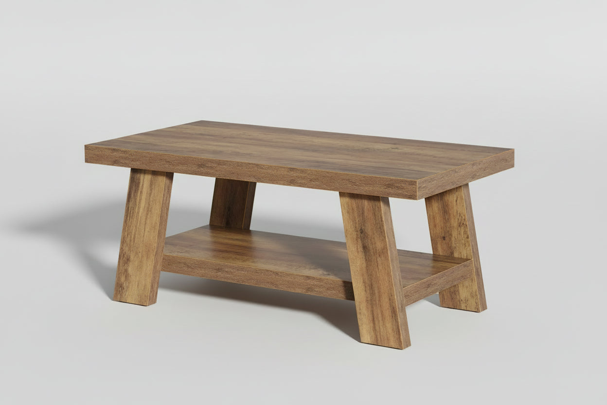 Tribesigns 2-Tier Rectangular Wooden Coffee Table, 47.24" Farmhouse Center Table with Double Storage Shelves for Living Room