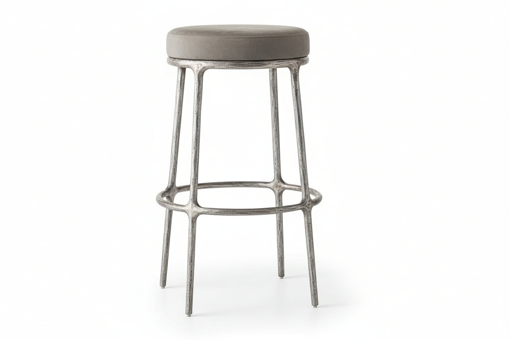 Modern Home Furniture Genuine Leather Bar Stool Chair Rotating Forged Metal Frame Backless Leather Swivel Bar & Counter Stool