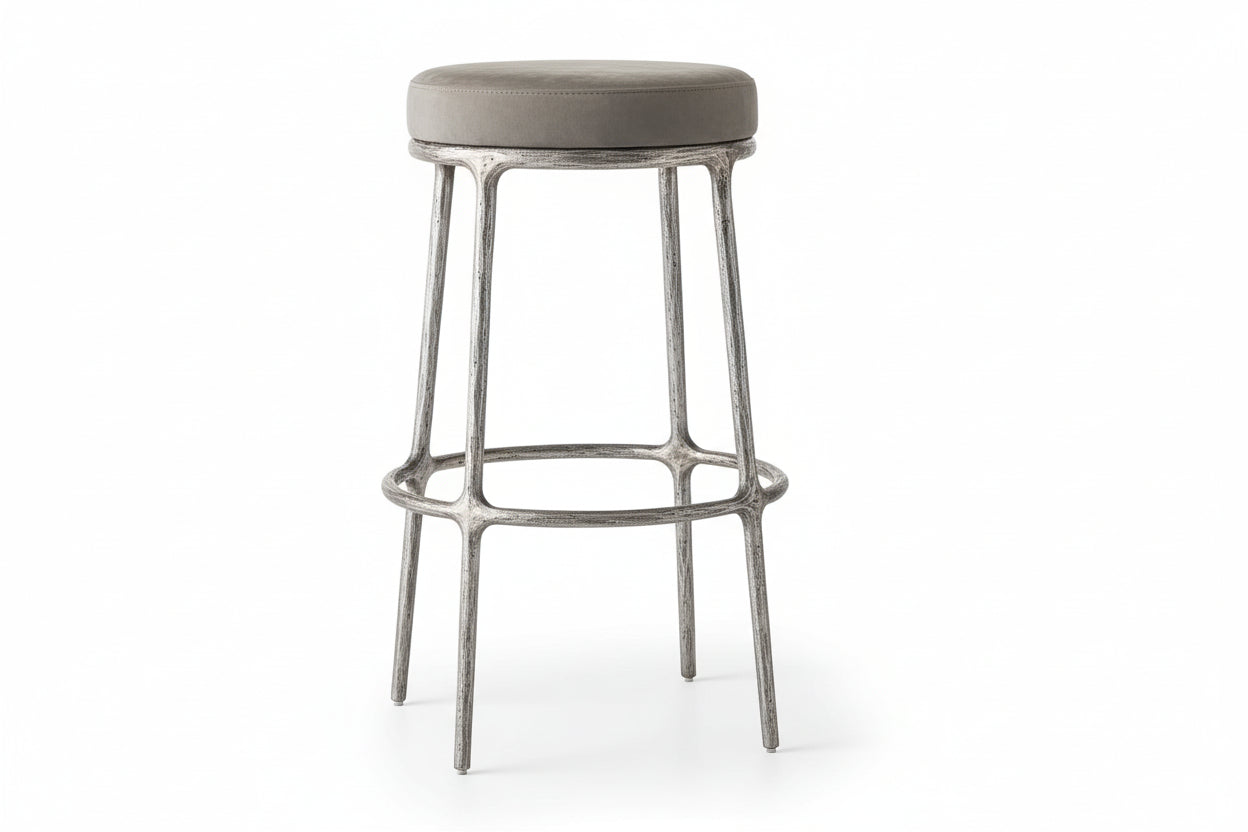 Modern Home Furniture Genuine Leather Bar Stool Chair Rotating Forged Metal Frame Backless Leather Swivel Bar & Counter Stool