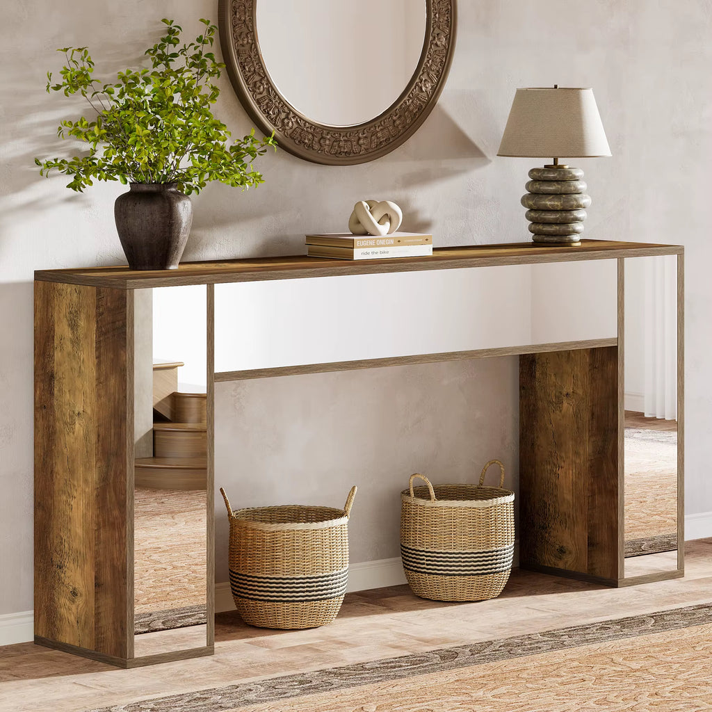Modern Entryway Console Table with Mirrored Finish and Storage Features for Villa Hotel Living Room Bedroom Farmhouse