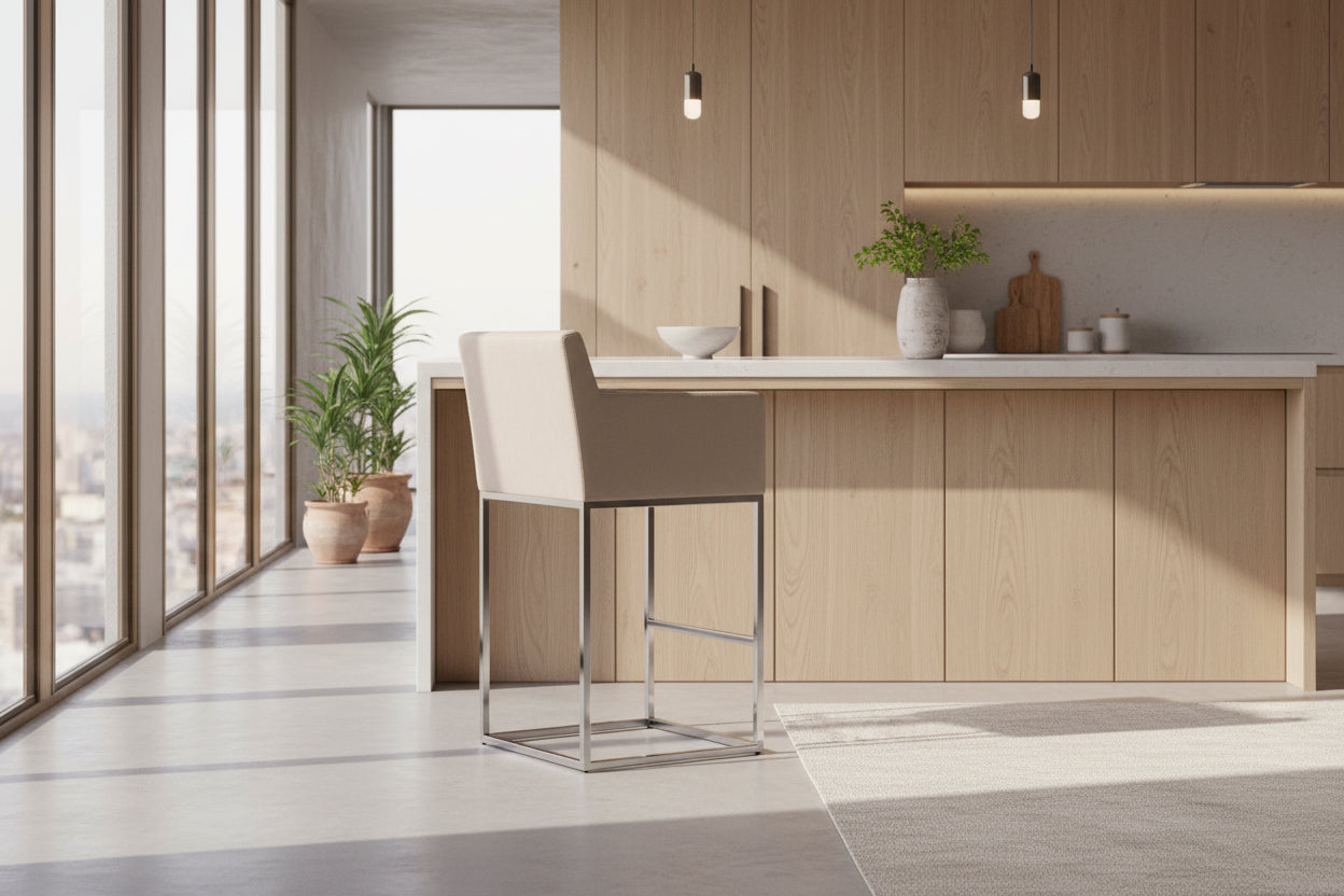 Luxury Dining Room Furniture Metal Frame Counter Stool Track Armrest Leather Bar Chair