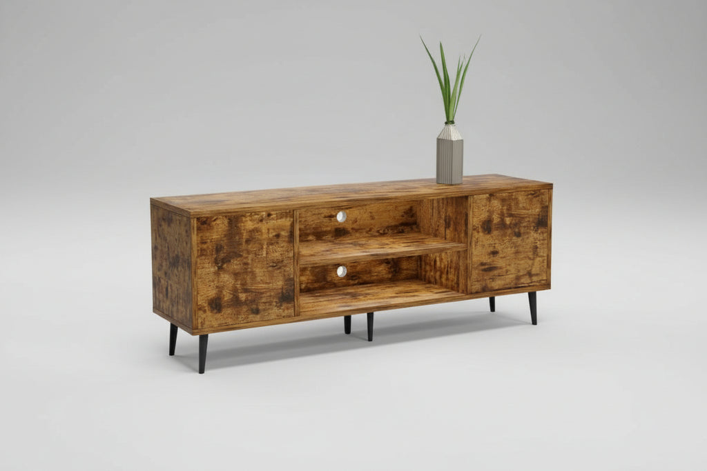 Modern Natural Country Design Solid Wood TV Stand Sliding Cabinets Entertainment Center Shelves for Living Room Furniture
